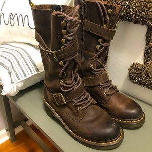 Dr. Martens AirWair Lace-Up & Buckle Brown Leather Combat Boots Size 7 US 38 EU
